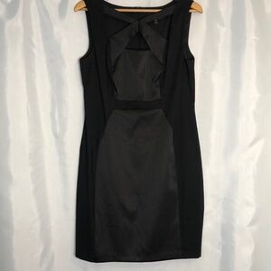 Connected Apparel Women's X-Neck Black Satin Sheath Dress Size 14P